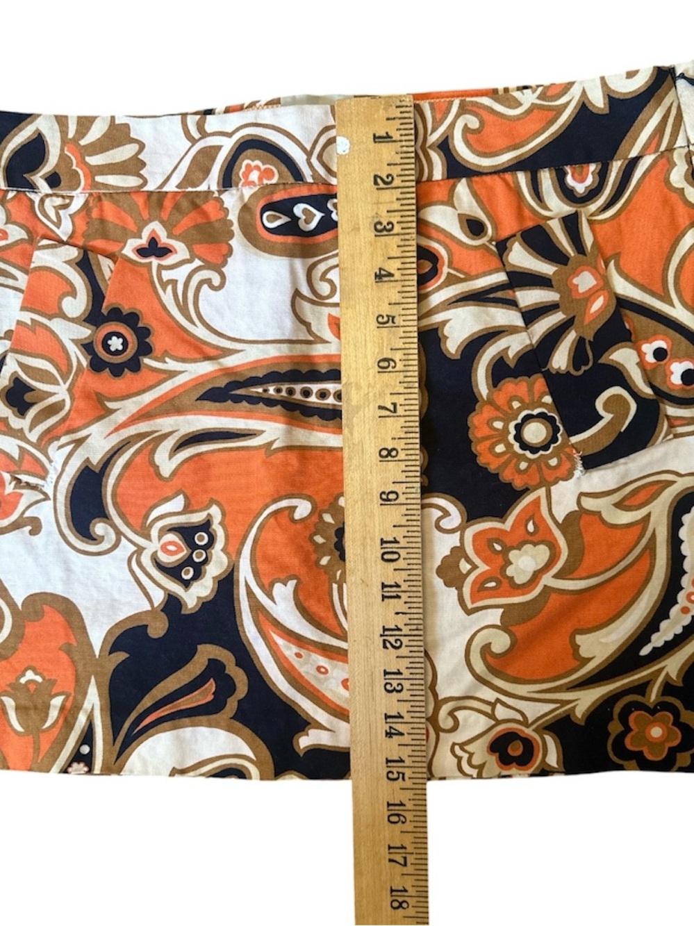 Mod Pucci Inspired Vtg J. Crew Mini Skirt 10 Cotton Orange White Floral Pockets - Picture 4 of 9